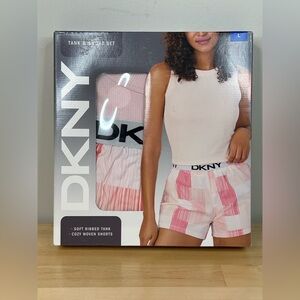 DKNY Pajama Set Tank & Shorts Pink Plaid Size L 12-14 NWT